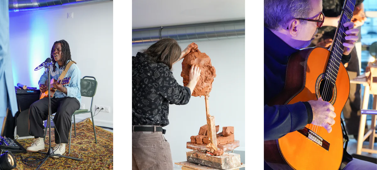 Romain Folly, Yvan-Marin Boutrais et Rafael Lloyd Iglesias en performance à l'inauguration d'INPACTE